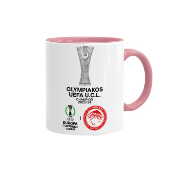 Olympiacos UEFA Europa Conference League Champion 2023/24, Mug colored pink, ceramic, 330ml