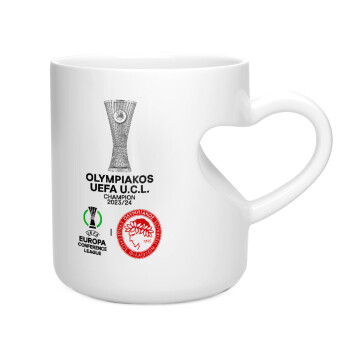 Olympiacos UEFA Europa Conference League Champion 2023/24, Κούπα καρδιά λευκή, κεραμική, 330ml