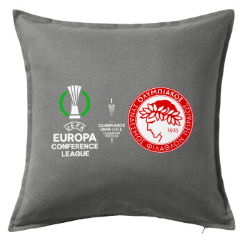 Olympiacos UEFA Europa Conference League Champion 2023/24, Sofa cushion Grey 50x50cm includes filling