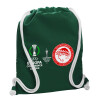 Backpack pouch GYMBAG BOTTLE GREEN, with pocket (40x48cm) & thick white cords