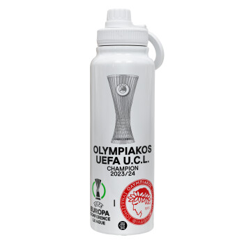 Olympiacos UEFA Europa Conference League Champion 2023/24, 1L Stainless Steel Thermal Bottle with Phone Holder & Double Wall Insulation