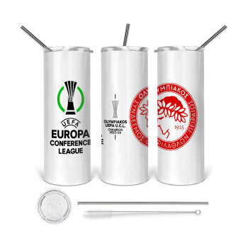 Olympiacos UEFA Europa Conference League Champion 2023/24, 360 Eco friendly stainless steel tumbler 600ml, with metal straw & cleaning brush