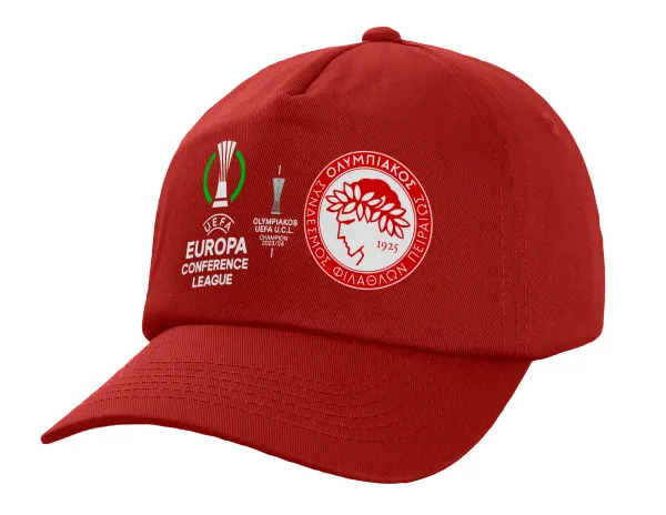 Ολυμπιακός νικητής UEFA Europa Conference League Champion 2023/24 — Πεντάφυλλο Καπέλο Ενηλίκων Baseball, 100% Βαμβακερό,  Κόκκινο (ΒΑΜΒΑΚΕΡΟ, ΕΝΗΛΙΚΩΝ, UNISEX, ONE SIZE)