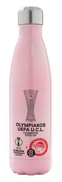 Olympiacos UEFA Europa Conference League Champion 2023/24 — Metal mug thermos Pink Iridiscent (Stainless steel), double wall, 500ml