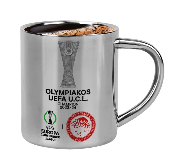 Olympiacos UEFA Europa Conference League Champion 2023/24 — Double-wall metal cup for espresso (220ml)