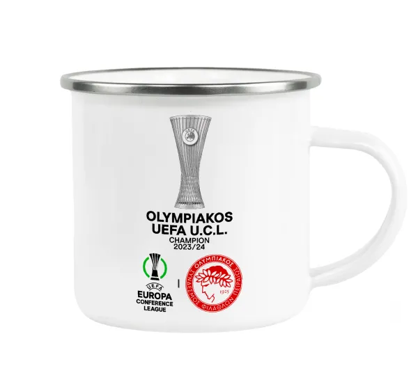 Olympiacos UEFA Europa Conference League Champion 2023/24 — Metallic enamel cup white 360ml