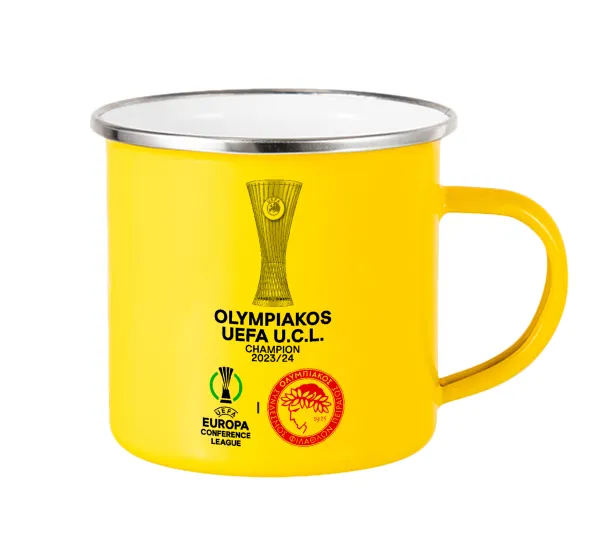 Olympiacos UEFA Europa Conference League Champion 2023/24 — Yellow Enamel Metallic Cup 360ml