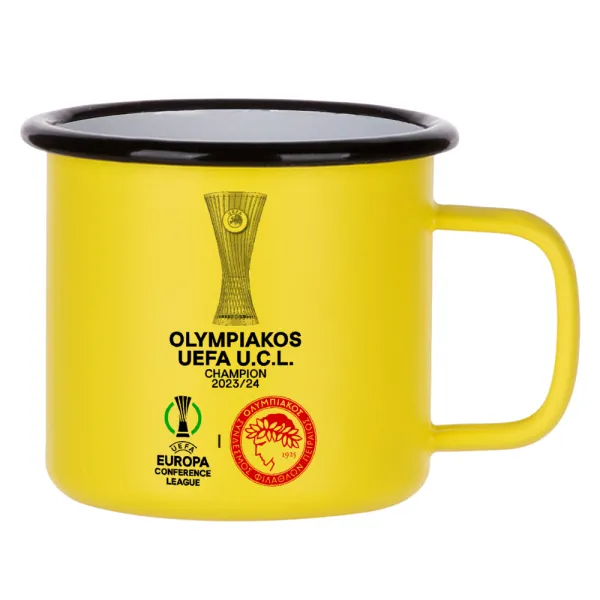 Ολυμπιακός νικητής UEFA Europa Conference League Champion 2023/24 — Κούπα Μεταλλική εμαγιέ ΜΑΤ Κίτρινη 360ml