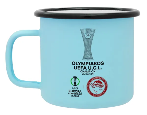 Ολυμπιακός νικητής UEFA Europa Conference League Champion 2023/24 — Κούπα Μεταλλική εμαγιέ ΜΑΤ σιέλ 360ml