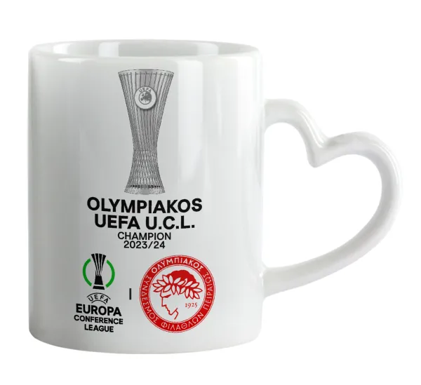 Olympiacos UEFA Europa Conference League Champion 2023/24 — Mug heart handle, ceramic, 330ml
