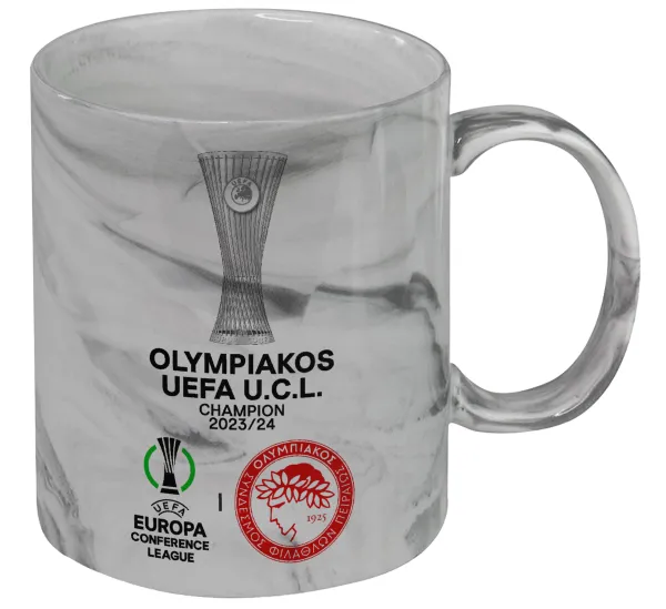Ολυμπιακός νικητής UEFA Europa Conference League Champion 2023/24 — Κούπα κεραμική, marble style (μάρμαρο), 330ml