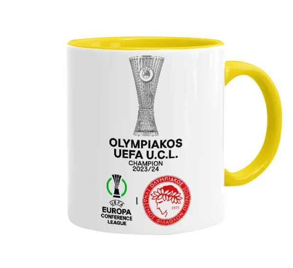 Ολυμπιακός νικητής UEFA Europa Conference League Champion 2023/24 — Κεραμική Κίτρινη, 330ml