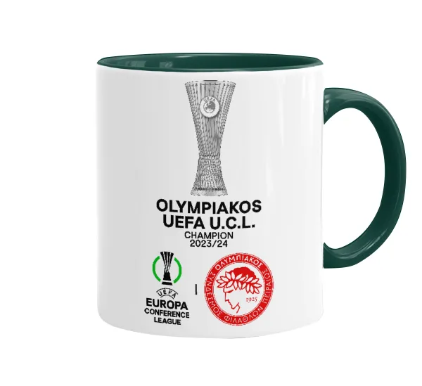 Ολυμπιακός νικητής UEFA Europa Conference League Champion 2023/24 — Κούπα χρωματιστή πράσινη, κεραμική, 330ml