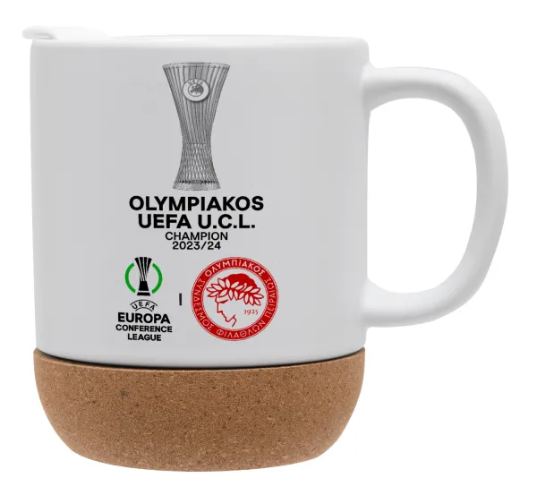Ολυμπιακός νικητής UEFA Europa Conference League Champion 2023/24 — Κούπα, κεραμική με βάση φελού και καπάκι (ΜΑΤ), 330ml