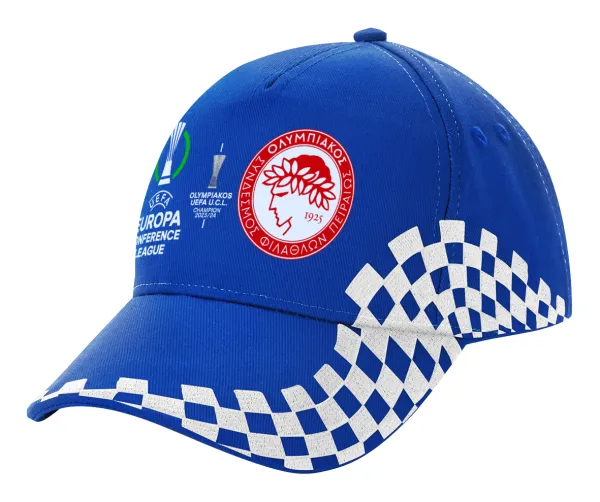 Ολυμπιακός νικητής UEFA Europa Conference League Champion 2023/24 — Καπέλο Ενηλίκων Ultimate ΜΠΛΕ RACING, (100% ΒΑΜΒΑΚΕΡΟ DRILL, ΕΝΗΛΙΚΩΝ, UNISEX, ONE SIZE)