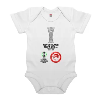 Ολυμπιακός νικητής UEFA Europa Conference League Champion 2023/24, Βρεφικό φορμάκι μωρού, 0-24 μηνών, ΛΕΥΚΟ, 100% Organic Cotton, κοντομάνικο