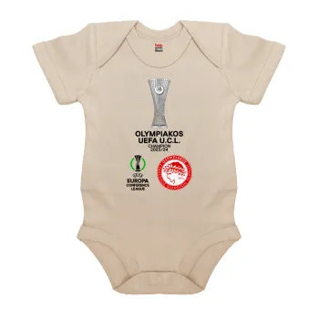 Ολυμπιακός νικητής UEFA Europa Conference League Champion 2023/24, Βρεφικό φορμάκι μωρού, 0-18 μηνών, Natural (Εκρού), 100% Organic Cotton, κοντομάνικο