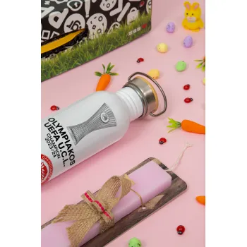 Ολυμπιακός νικητής UEFA Europa Conference League Champion 2023/24, Πασχαλινή Λαμπάδα με παγούρι μεταλλικό (620ml, stainless steel) & κερί αρωματικό πλακέ (30cm) (ΡΟΖ)