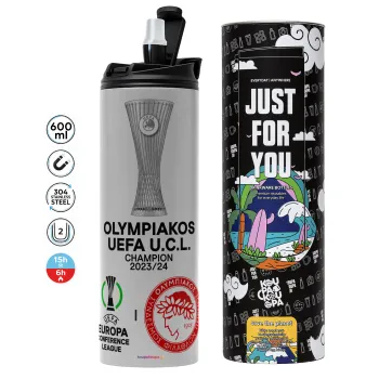 Olympiacos UEFA Europa Conference League Champion 2023/24, Tumbler stainless steel GREY 600ml