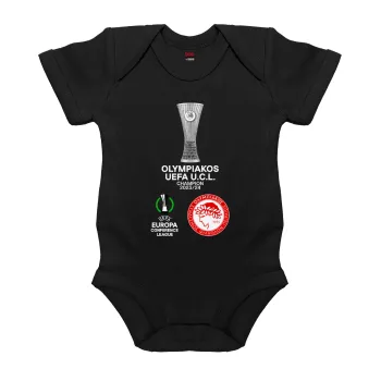Ολυμπιακός νικητής UEFA Europa Conference League Champion 2023/24, Βρεφικό φορμάκι μωρού, 0-18 μηνών, ΜΑΥΡΟ, 100% Organic Cotton, κοντομάνικο