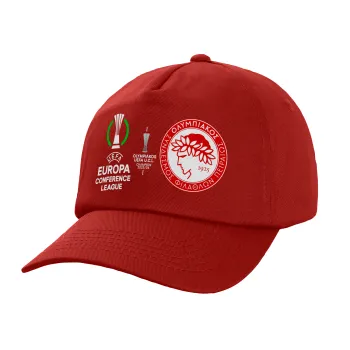 Olympiacos UEFA Europa Conference League Champion 2023/24, Children's Baseball Cap, 100% Cotton Twill, Red (COTTON, CHILDREN'S, UNISEX, ONE SIZE)