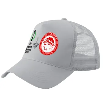 Olympiacos UEFA Europa Conference League Champion 2023/24, Trucker Hat with Mesh, GREY, (COTTON, KIDS, UNISEX, ONE SIZE)