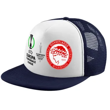 Olympiacos UEFA Europa Conference League Champion 2023/24, Children's Soft Trucker Cap with Dark Blue/White Mesh (POLYESTER, CHILDREN, ONE SIZE)