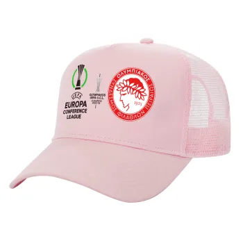 Ολυμπιακός νικητής UEFA Europa Conference League Champion 2023/24, Καπέλο Ενηλίκων Structured Trucker, με Δίχτυ, ΡΟΖ (100% ΒΑΜΒΑΚΕΡΟ, ΕΝΗΛΙΚΩΝ, UNISEX, ONE SIZE)