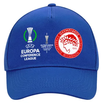 Ολυμπιακός νικητής UEFA Europa Conference League Champion 2023/24, Καπέλο Ενηλίκων Ultimate ΜΠΛΕ, (100% ΒΑΜΒΑΚΕΡΟ DRILL, ΕΝΗΛΙΚΩΝ, UNISEX, ONE SIZE)