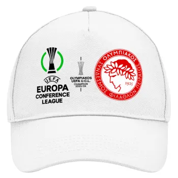 Ολυμπιακός νικητής UEFA Europa Conference League Champion 2023/24, Καπέλο Ενηλίκων Baseball, Drill, Λευκό (100% ΒΑΜΒΑΚΕΡΟ, ΕΝΗΛΙΚΩΝ, UNISEX, ONE SIZE)
