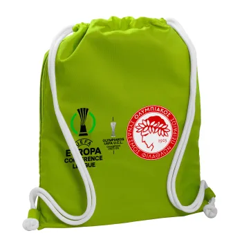 Olympiacos UEFA Europa Conference League Champion 2023/24, Backpack bag GYMBAG LIME GREEN, with pocket (40x48cm) & thick cords
