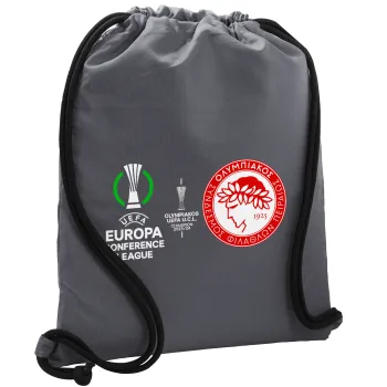 Ολυμπιακός νικητής UEFA Europa Conference League Champion 2023/24, Τσάντα πλάτης πουγκί GYMBAG ΓΚΡΙ, με τσέπη (40x48cm) & χονδρά κορδόνια