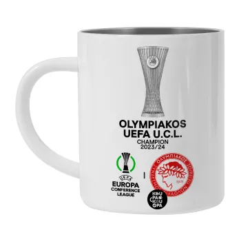 Olympiacos UEFA Europa Conference League Champion 2023/24, BIG Mug Stainless steel double wall (450ml, White)