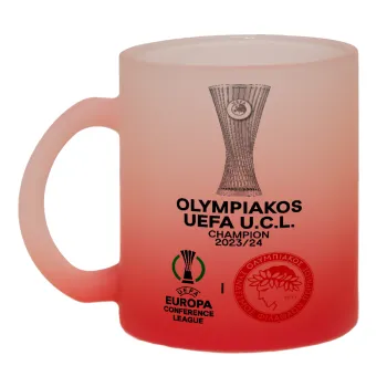 Ολυμπιακός νικητής UEFA Europa Conference League Champion 2023/24, Κούπα γυάλινη δίχρωμη με βάση το κόκκινο ματ, 330ml