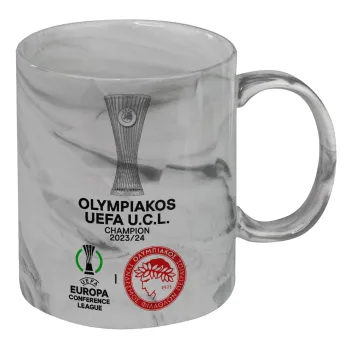 Ολυμπιακός νικητής UEFA Europa Conference League Champion 2023/24, Κούπα κεραμική, marble style (μάρμαρο), 330ml