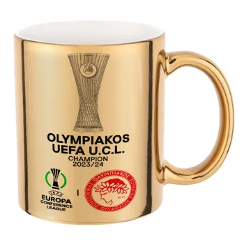 Ολυμπιακός νικητής UEFA Europa Conference League Champion 2023/24, Κούπα κεραμική, χρυσή καθρέπτης, 330ml