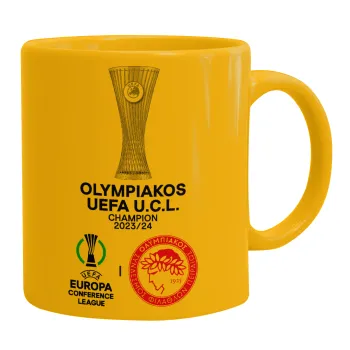 Olympiacos UEFA Europa Conference League Champion 2023/24, Ceramic coffee mug yellow, 330ml