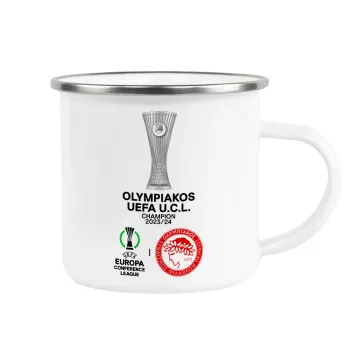 Olympiacos UEFA Europa Conference League Champion 2023/24, Metallic enamel cup white 360ml
