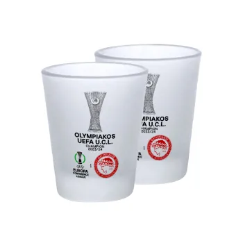 Olympiacos UEFA Europa Conference League Champion 2023/24, Σφηνοπότηρα γυάλινα 45ml του πάγου (2 τεμάχια)