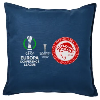 Ολυμπιακός νικητής UEFA Europa Conference League Champion 2023/24, Μαξιλάρι καναπέ Μπλε 100% βαμβάκι, περιέχεται το γέμισμα (50x50cm)