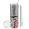 Tumbler stainless steel Silver 600ml, with metal straw & cleaning brush