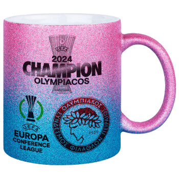 Olympiacos UEFA Europa Conference League Champion 2024, Κούπα Χρυσή/Μπλε Glitter, κεραμική, 330ml