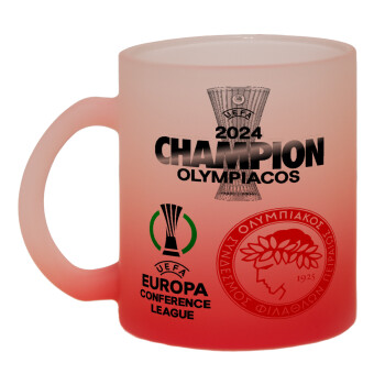 Olympiacos UEFA Europa Conference League Champion 2024, Κούπα γυάλινη δίχρωμη με βάση το κόκκινο ματ, 330ml
