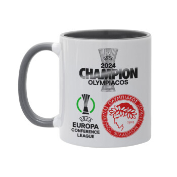 Olympiacos UEFA Europa Conference League Champion 2024, Κούπα χρωματιστή γκρι, κεραμική, 330ml