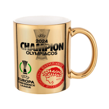 Olympiacos UEFA Europa Conference League Champion 2024, Mug ceramic, gold mirror, 330ml