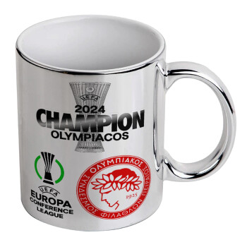 Olympiacos UEFA Europa Conference League Champion 2024, Mug ceramic, silver mirror, 330ml