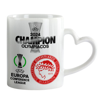 Olympiacos UEFA Europa Conference League Champion 2024, Κούπα καρδιά χερούλι λευκή, κεραμική, 330ml