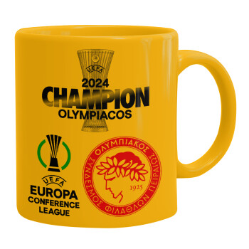 Olympiacos UEFA Europa Conference League Champion 2024, Ceramic coffee mug yellow, 330ml (1pcs)