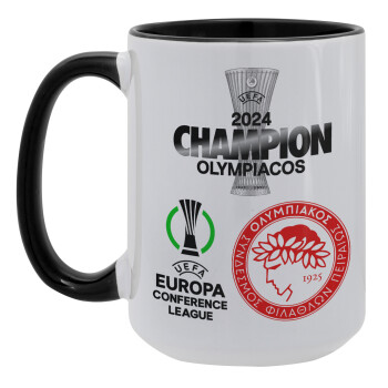 Olympiacos UEFA Europa Conference League Champion 2024, Κούπα Mega 15oz, κεραμική Μαύρη, 450ml