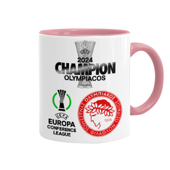 Olympiacos UEFA Europa Conference League Champion 2024, Κούπα χρωματιστή ροζ, κεραμική, 330ml